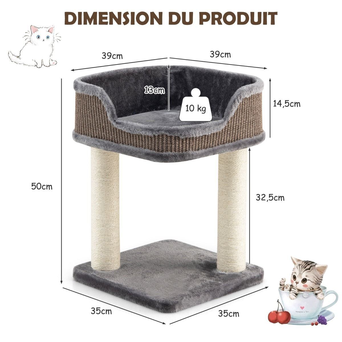 Tour D'Arbre À Chat Compacte Avec Perchoir En Peluche Et Griffoirs Pour Se Faire Ses Griffes Gris