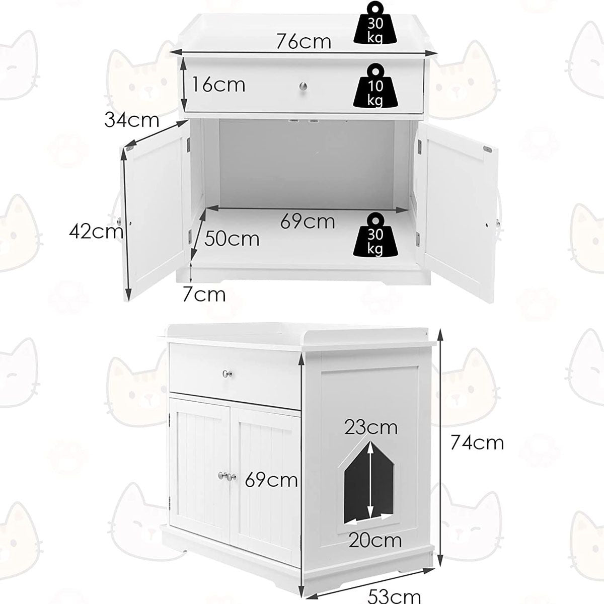 Enceinte De Bac À Litière Pour Chat Meubles De Toilette Cachés Pour Chat Avec Tiroir Et 2 Portes Table D'Appoint Pour Chat