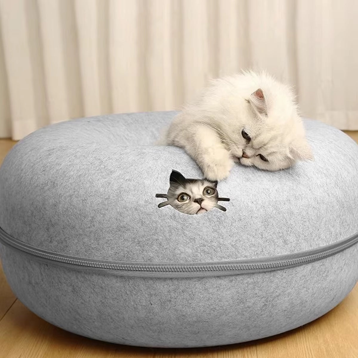 Felt Donut Bed for Cats House with Breather Hole Dog Bed Interactive Play Toys for Cats to Hide 2 in 1 Tunnel for Cats Bed